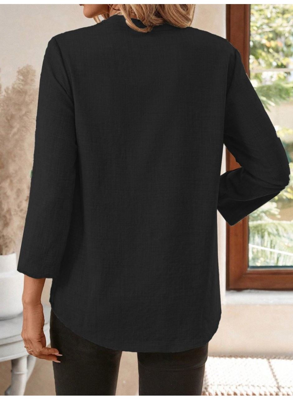 Kadın Truvakar Kol V Yakalı Keten Bluz