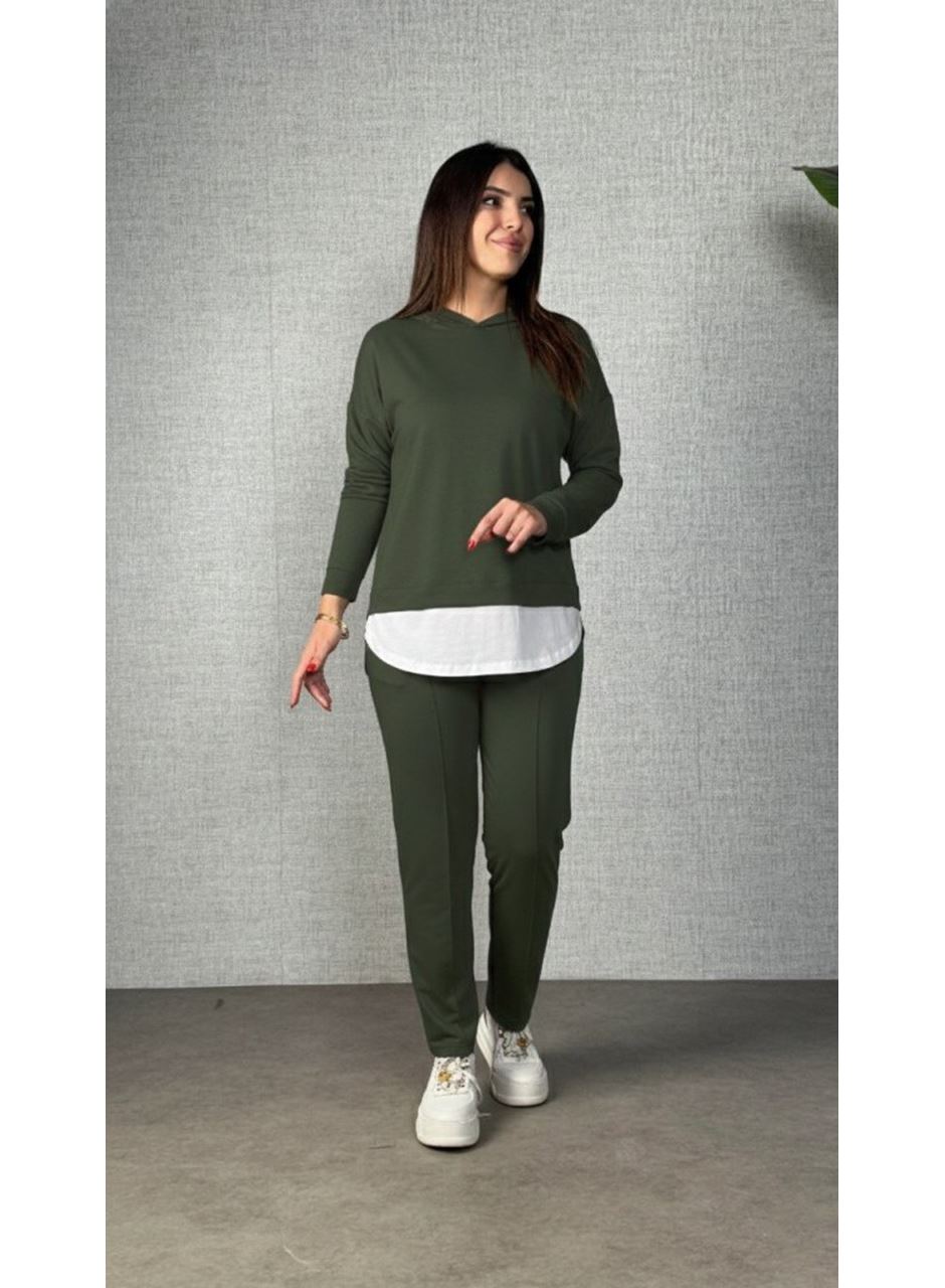 Kadın Uzun Kollu Kapşonlu Bağcıklı Viskon Iki Iplik Bluz Ve Pantolon Ikili Takım