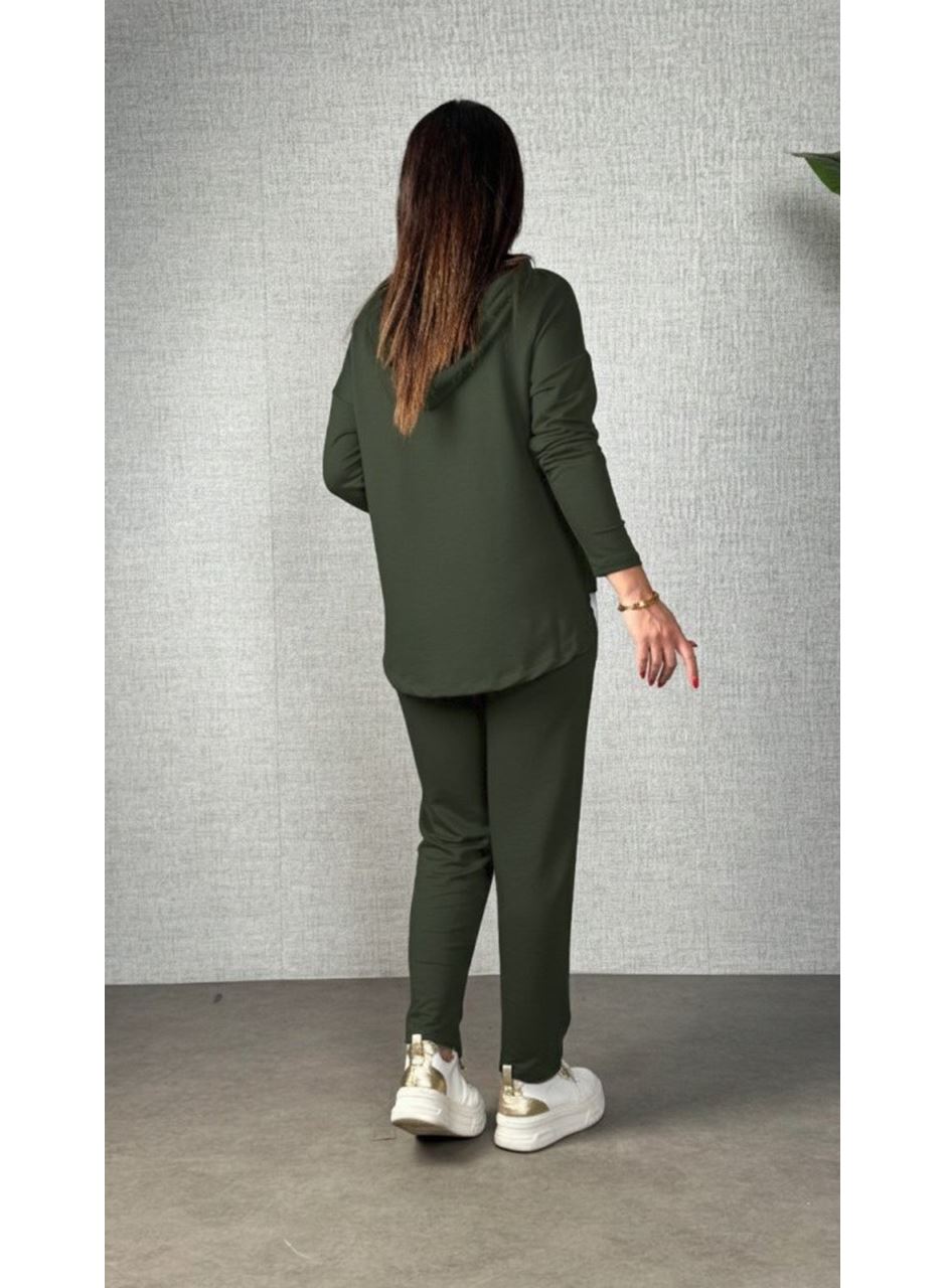 Kadın Uzun Kollu Kapşonlu Bağcıklı Viskon Iki Iplik Bluz Ve Pantolon Ikili Takım