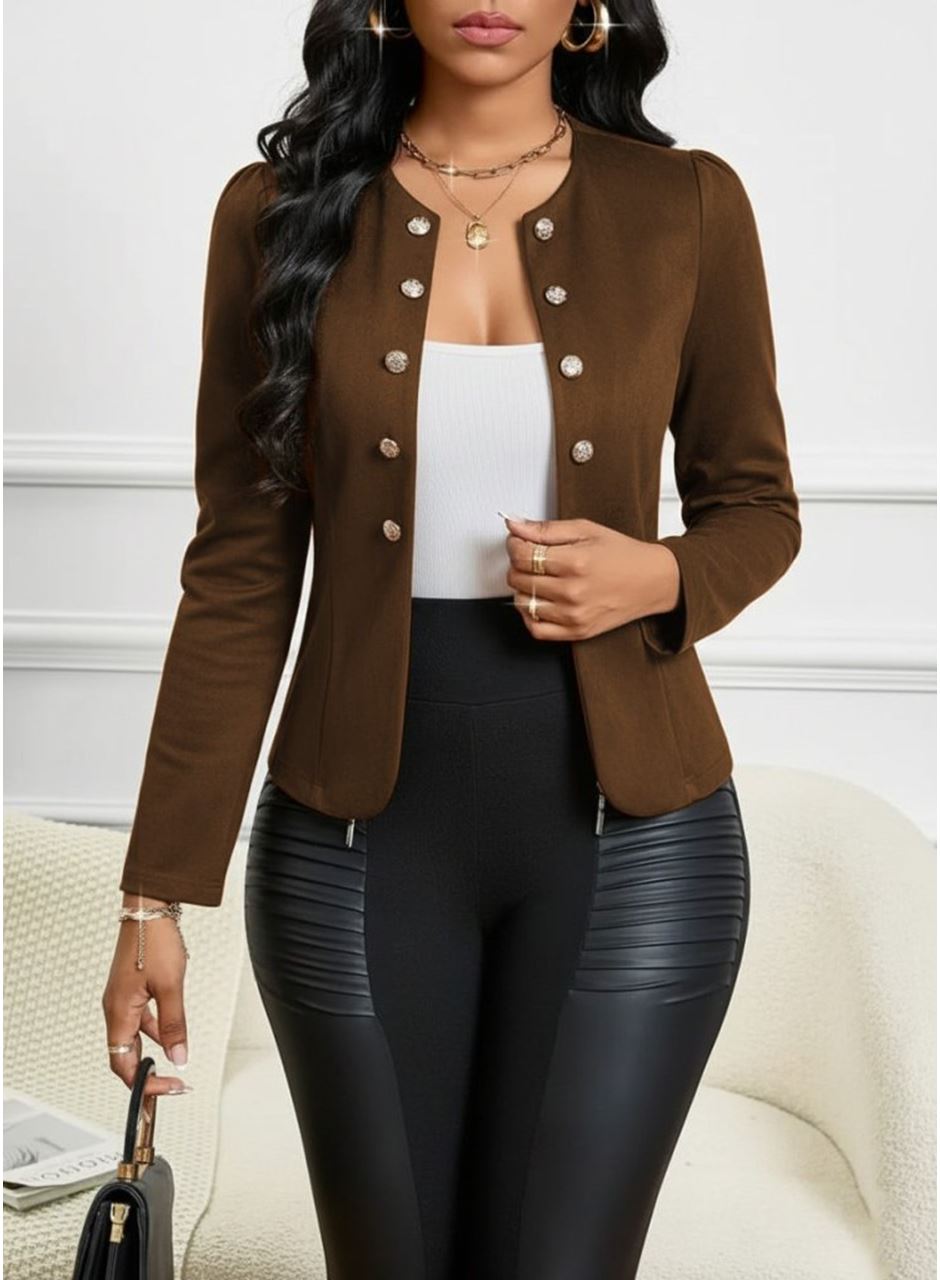 Kadın Uzun Kollu önü Açık Düğmeli Kısa Süet Ceket