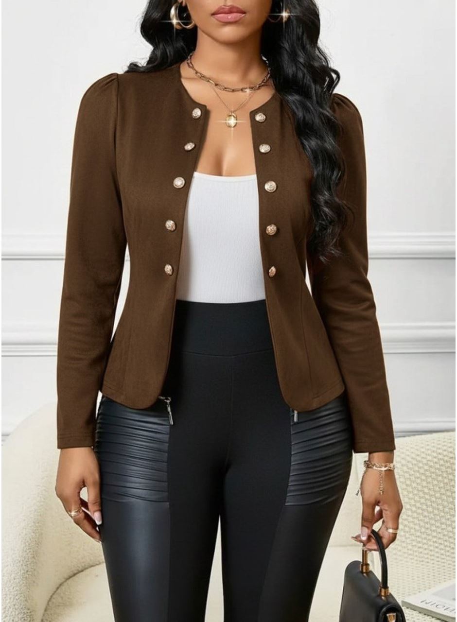 Kadın Uzun Kollu önü Açık Düğmeli Kısa Süet Ceket