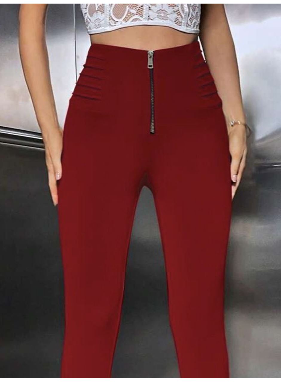 Kadın Yüksek Belli önden Fermuar Ve Nervur Detaylı Dalgıç Tayt