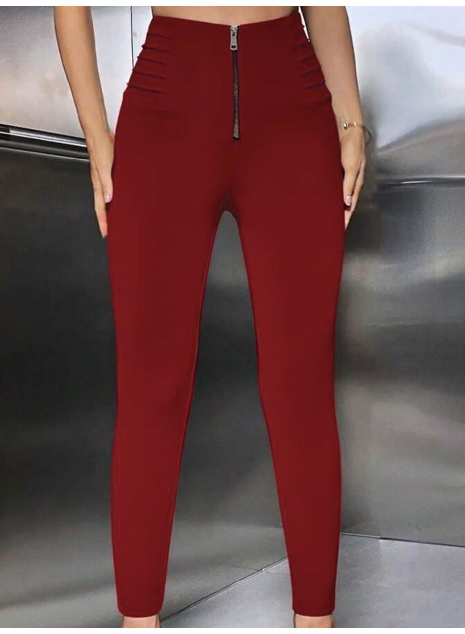 Kadın Yüksek Belli önden Fermuar Ve Nervur Detaylı Dalgıç Tayt