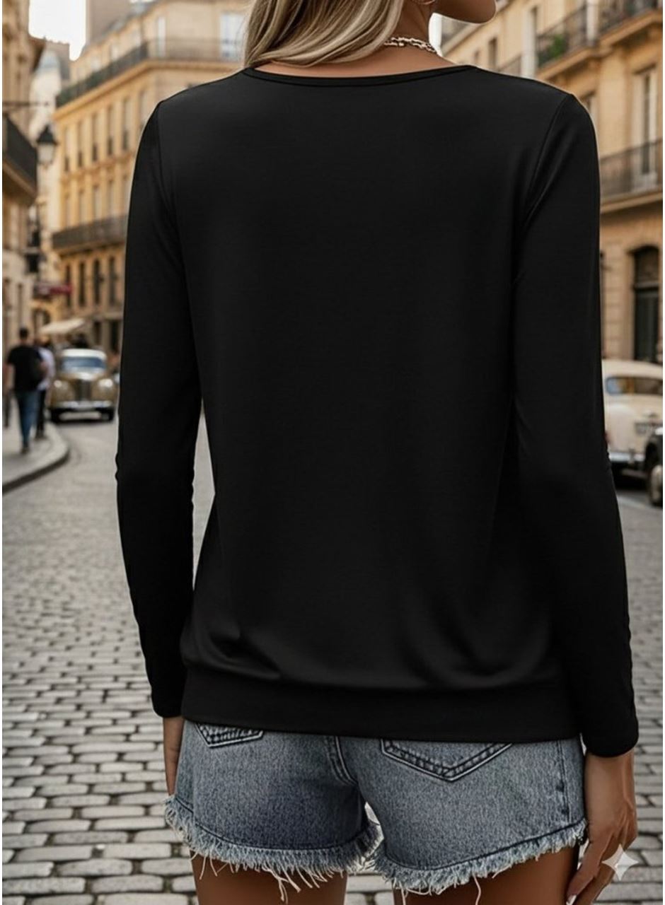 Kadın Uzun Kollu Yuvarlak Yakalı Viskon Bluz