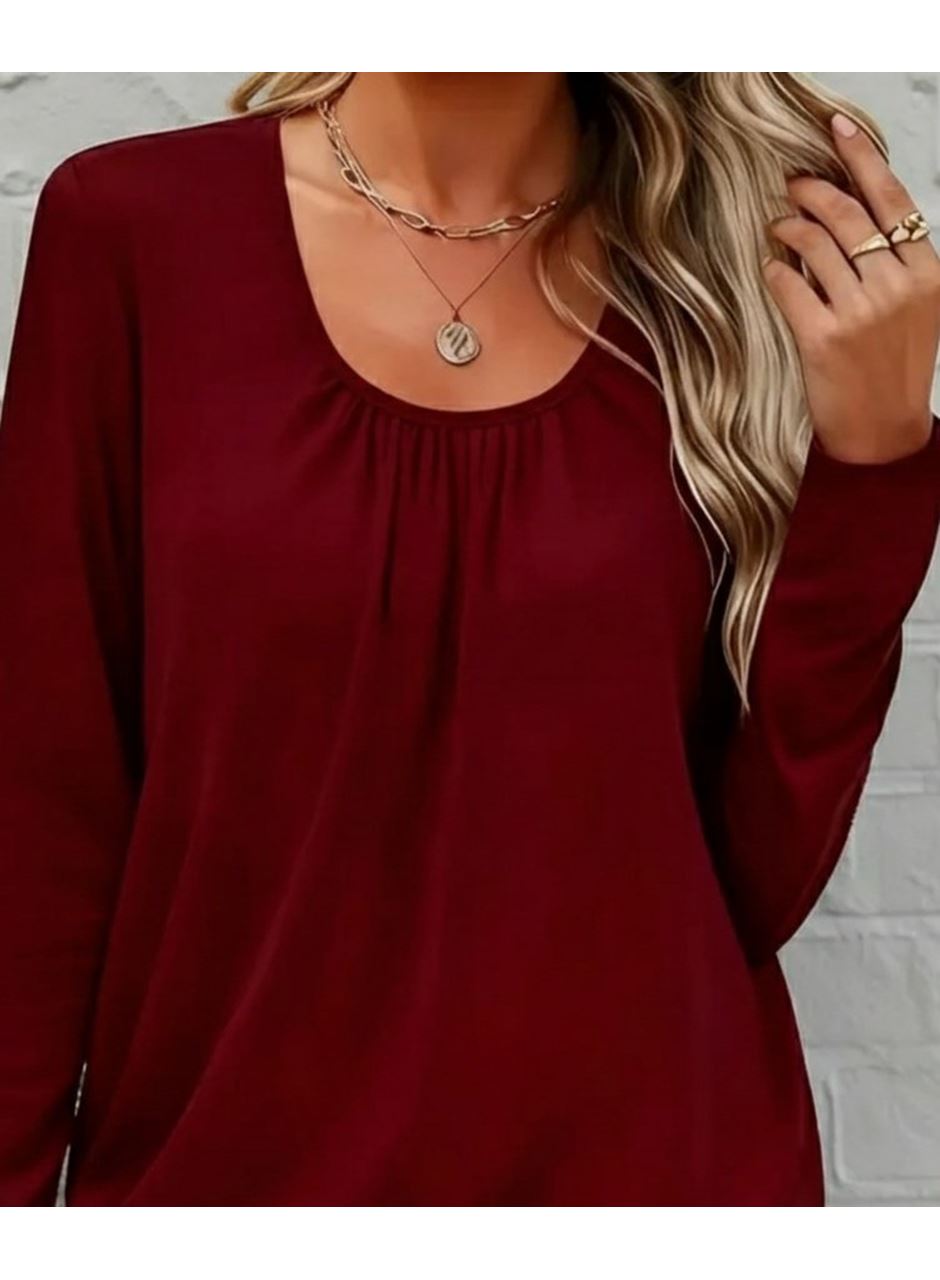 Kadın Uzun Kollu Yuvarlak Yakalı Viskon Bluz