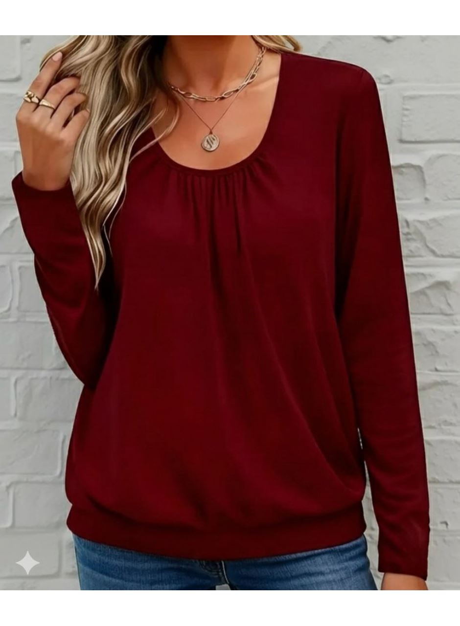Kadın Uzun Kollu Yuvarlak Yakalı Viskon Bluz