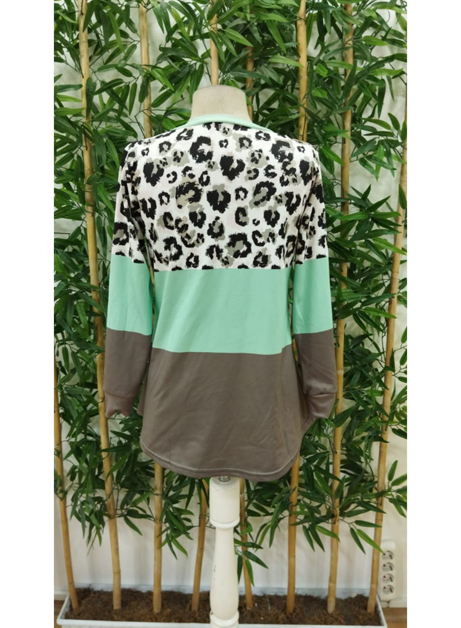 Kadın Uzun Kollu V Yakalı Leopar Baskılı şardonlu Dalgıç Bluz