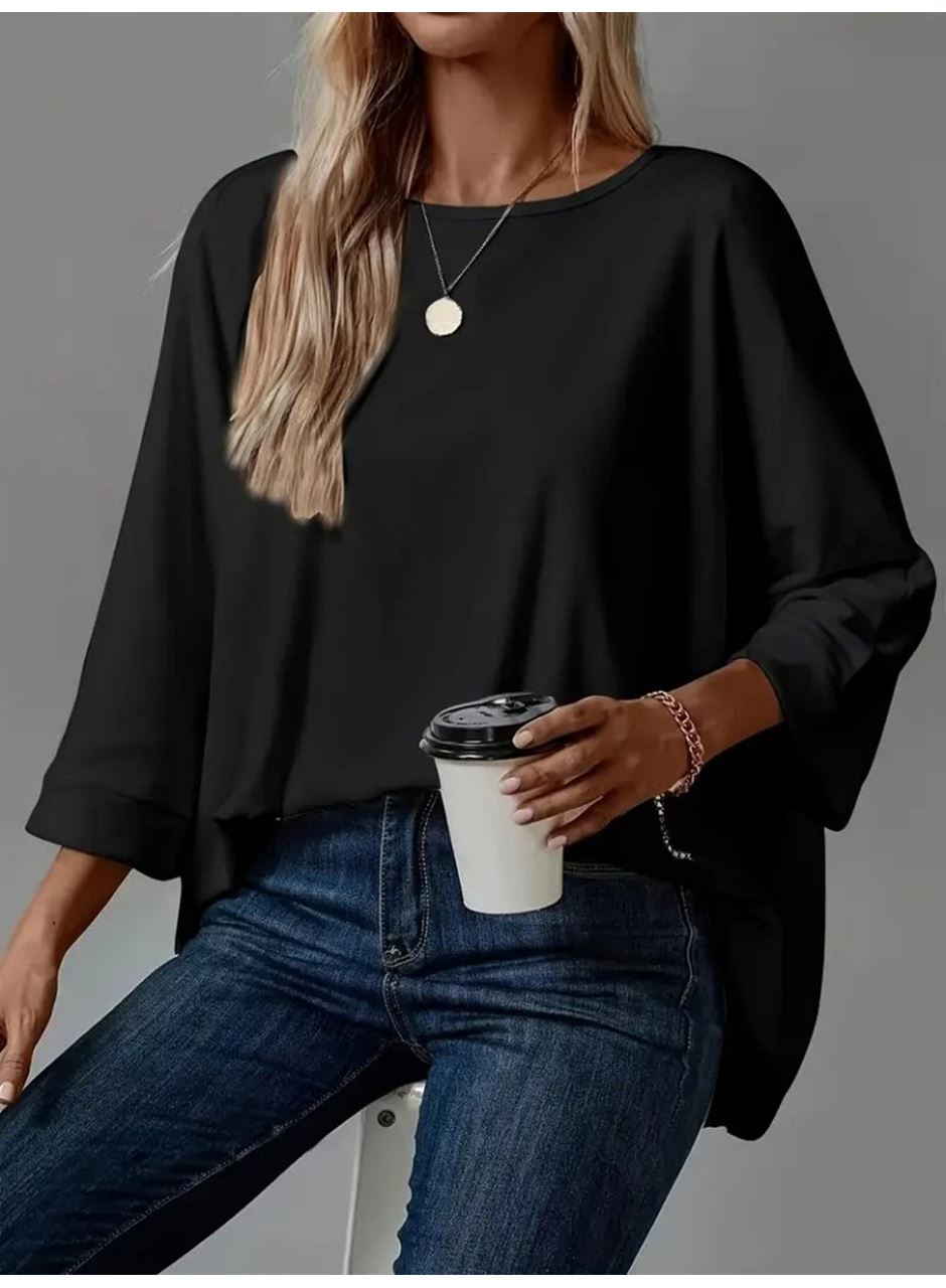 Kadın Truvakar Kollu Bisiklet Yaka Viskon Bluz