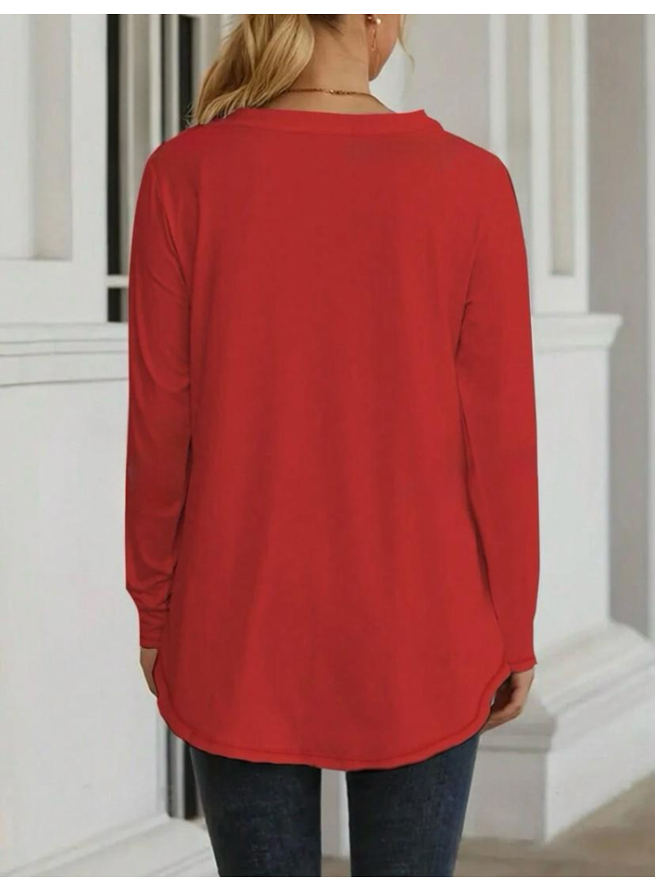 Kadın Uzun Kollu Yuvarlak Yaka Salaş Iki Iplik Bluz