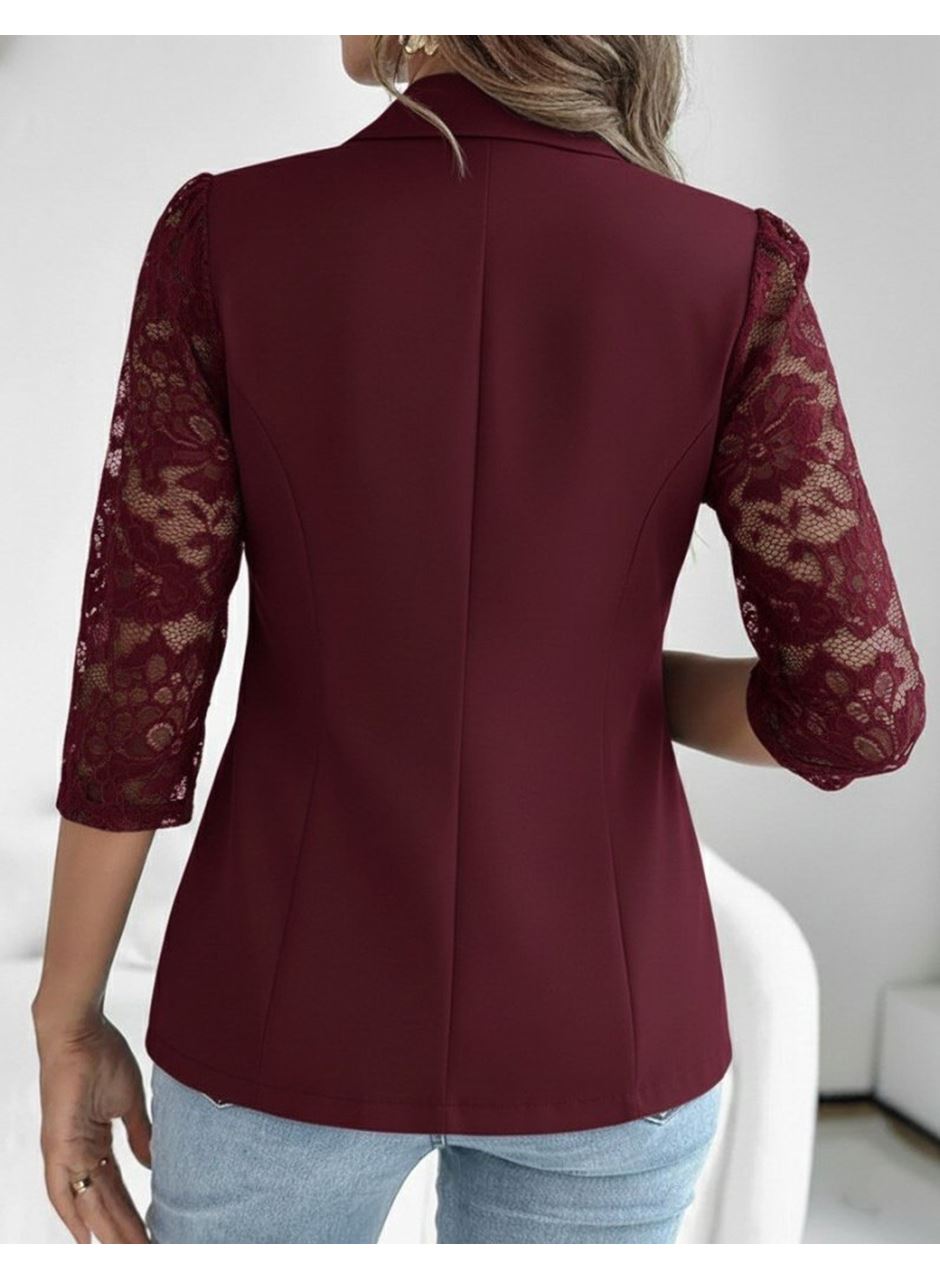 Kadın Uzun Kollu Truvakar Kol önden Düğmeli Cepli Dantelli Atlas Ceket
