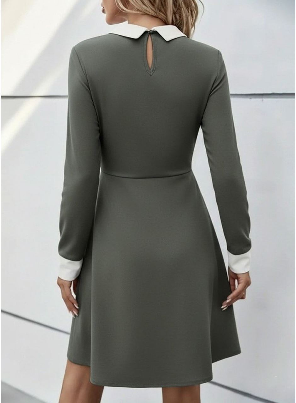 Kadın Uzun Kollu Yakalı Düğmeli çağla Yeşili Modal Mini Elbise