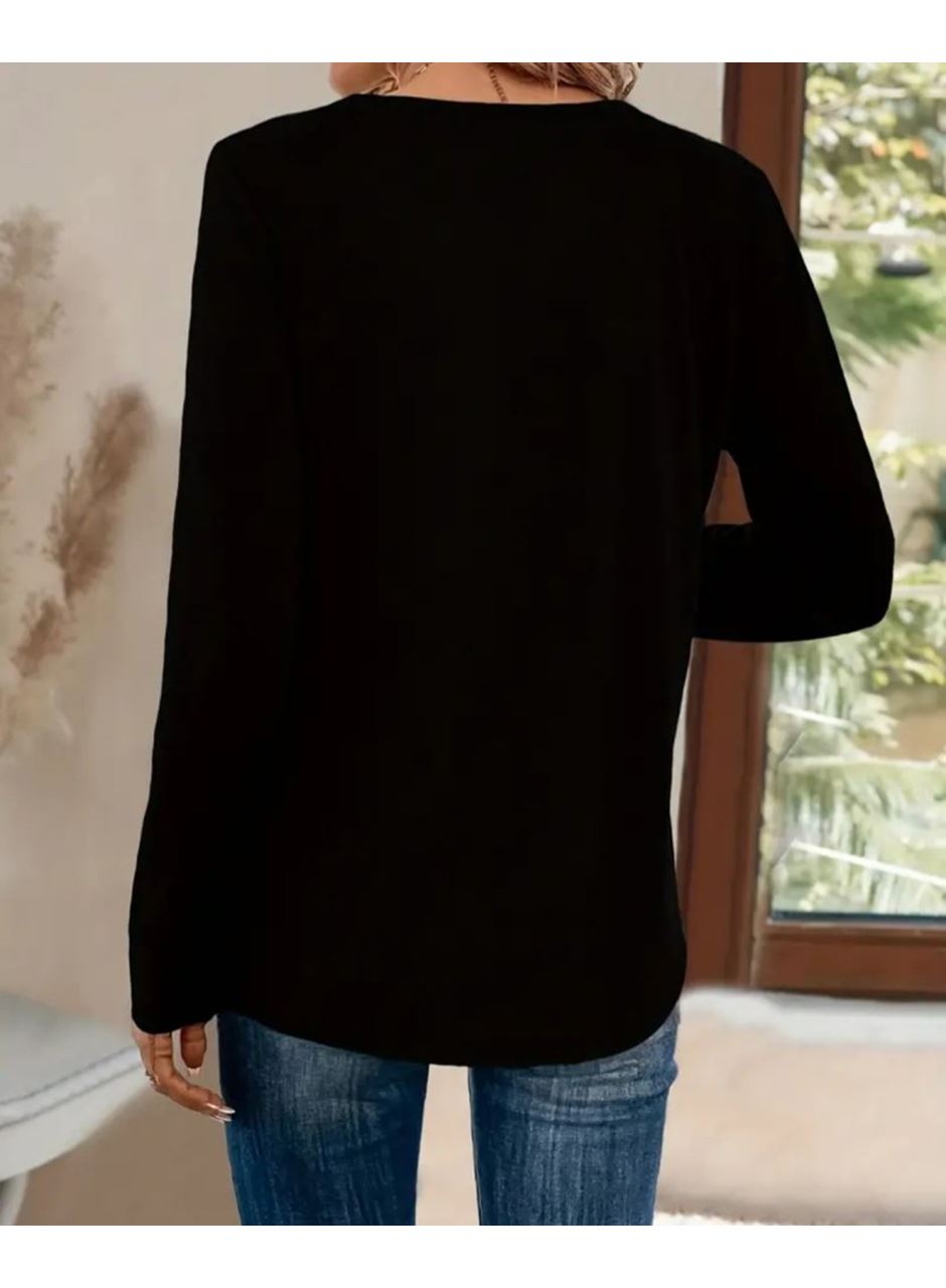 Kadın Uzun Kollu V Payet Yakalı Viskon Bluz