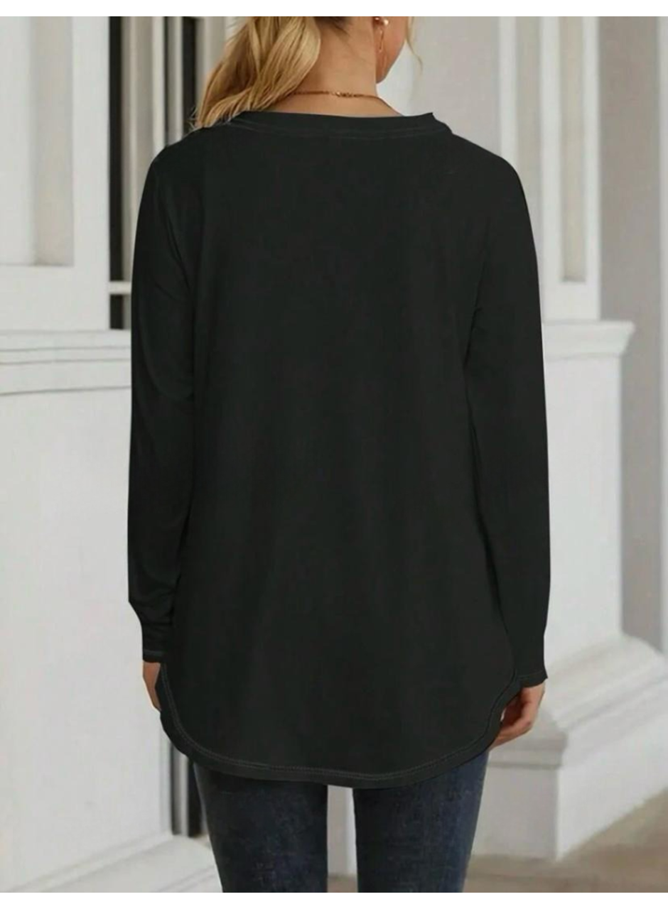 Kadın Uzun Kollu Yuvarlak Yaka Salaş Iki Iplik Bluz