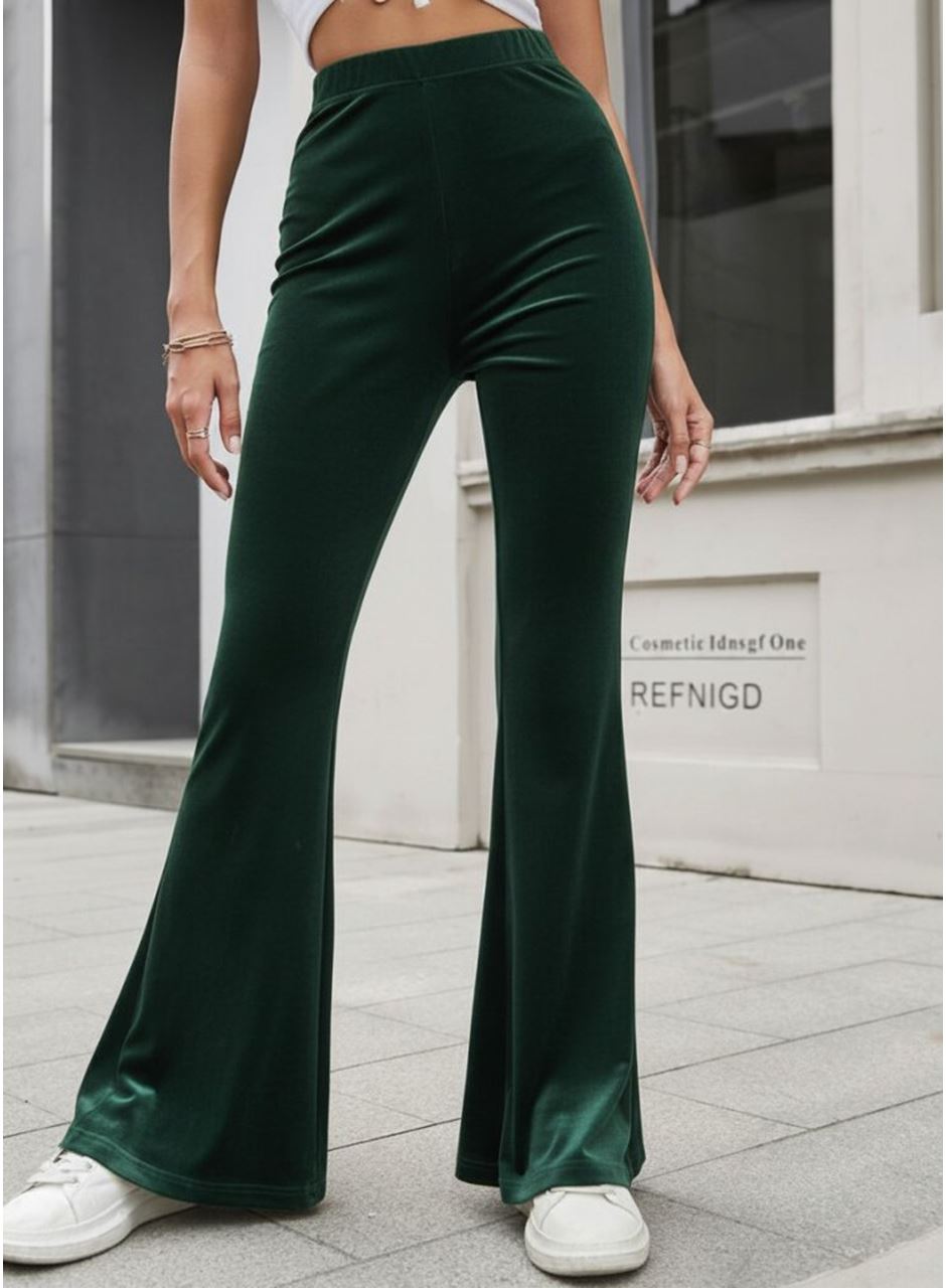 Kadın Yüksek Bel Paçaya Doğru Genişleyen Kadife Pantolon