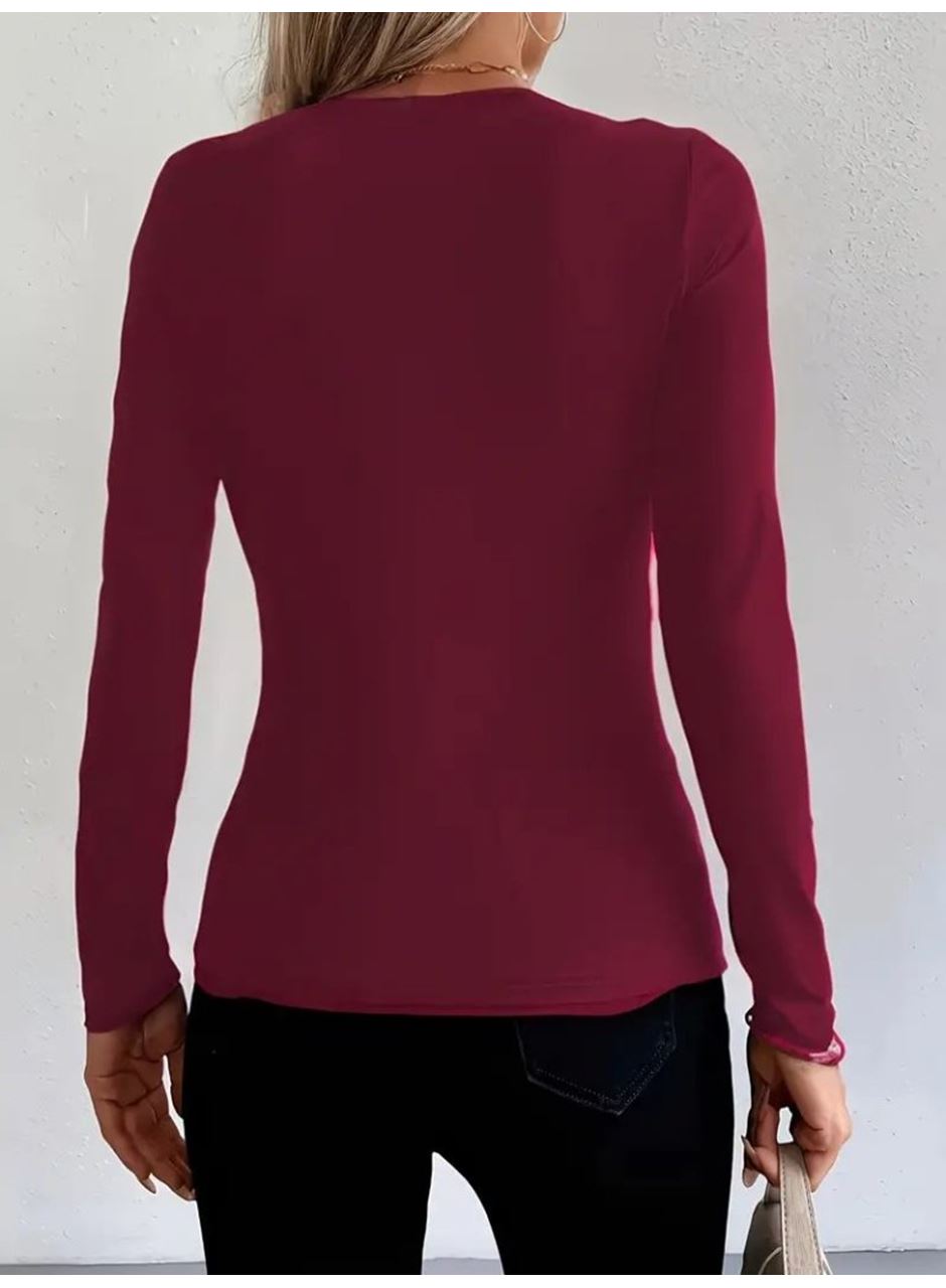 Kadın Uzun Kollu Yakadan Halka Detaylı Viskon Bluz
