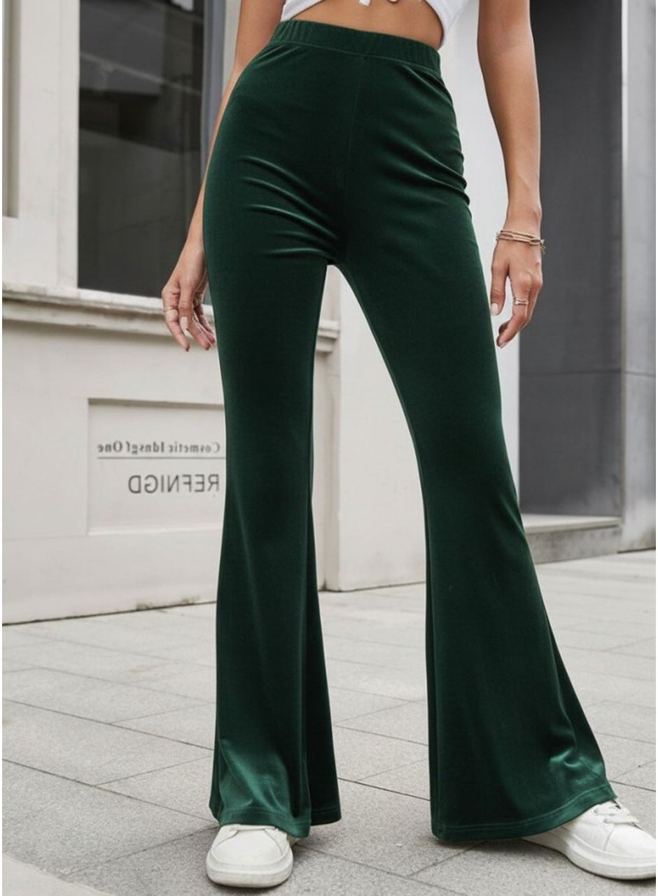 Kadın Yüksek Bel Paçaya Doğru Genişleyen Kadife Pantolon