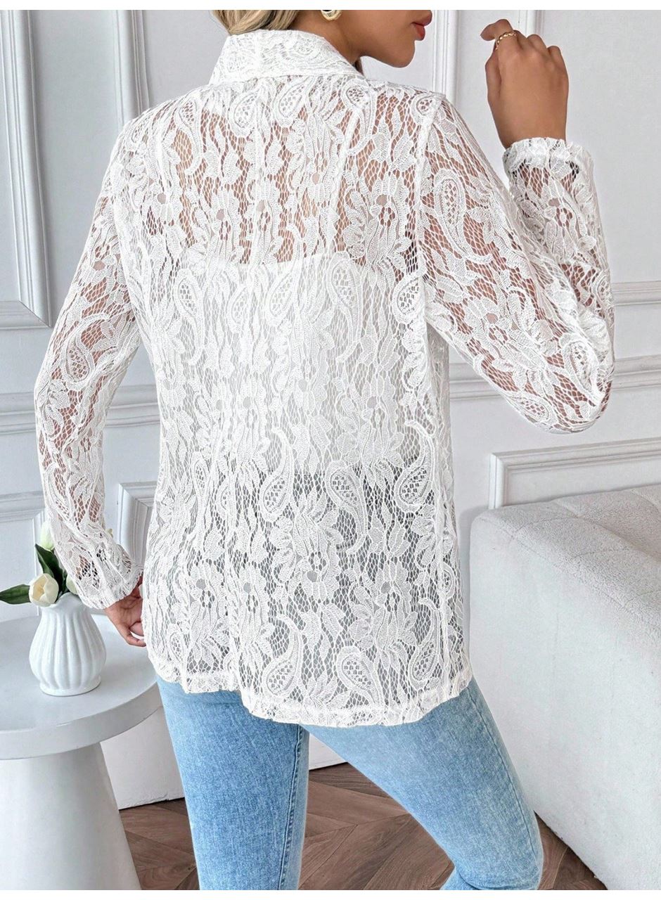 Kadın Uzun Kollu Yakalı önü Açık Dantelli Ceket