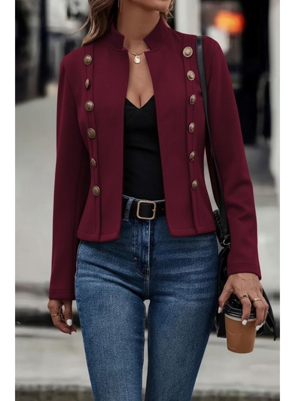 Kadın Uzun Kollu Hakim Yaka Yanlardan Düğmeli Kısa Süet Ceket