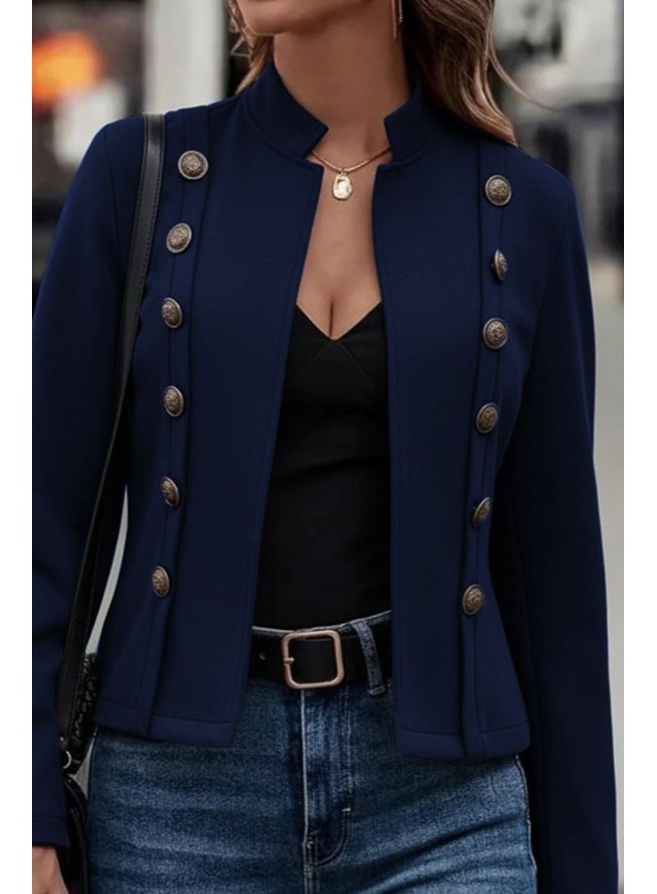 Kadın Uzun Kollu Hakim Yaka Yanlardan Düğmeli Kısa Süet Ceket
