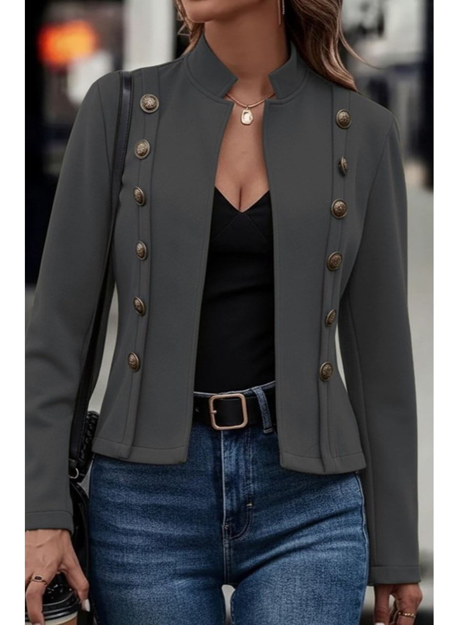 Kadın Uzun Kollu Hakim Yaka Yanlardan Düğmeli Kısa Süet Ceket