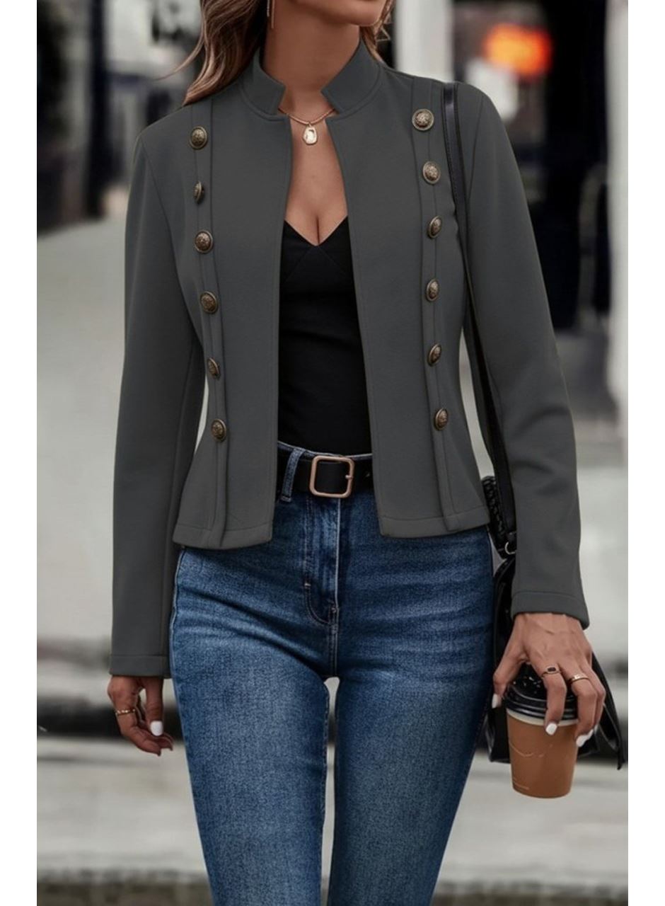 Kadın Uzun Kollu Hakim Yaka Yanlardan Düğmeli Kısa Süet Ceket