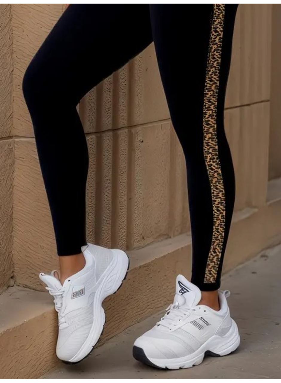 Kadın Yüksek Bel Yandan Leopar Desen Detaylı Dalgıç Tayt