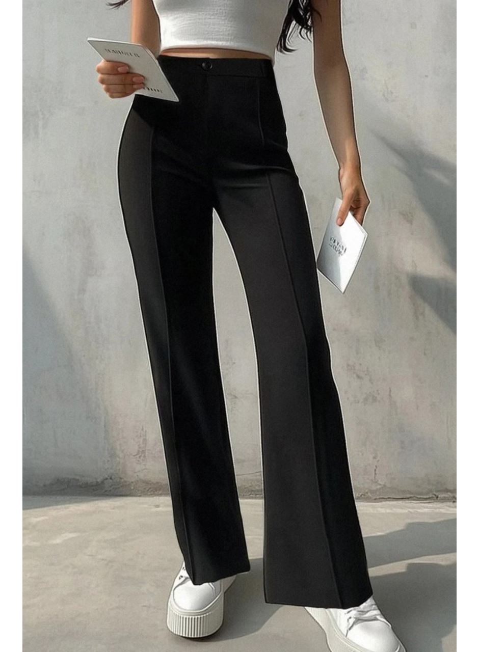 Kadın Yüksek Bel Nervurlu Ithal Krep Pantolon