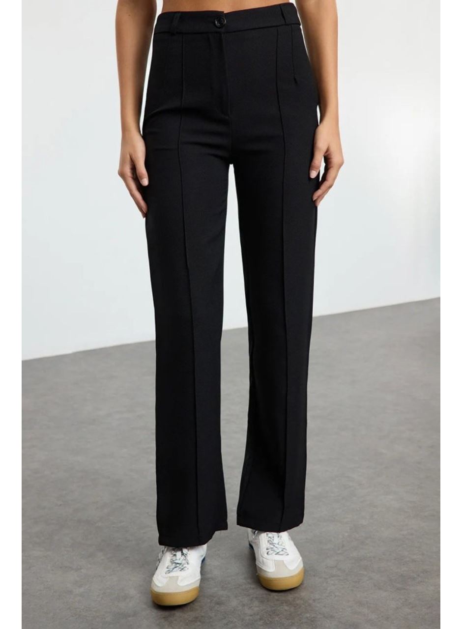 Kadın Yüksek Bel Nervurlu Ithal Krep Pantolon