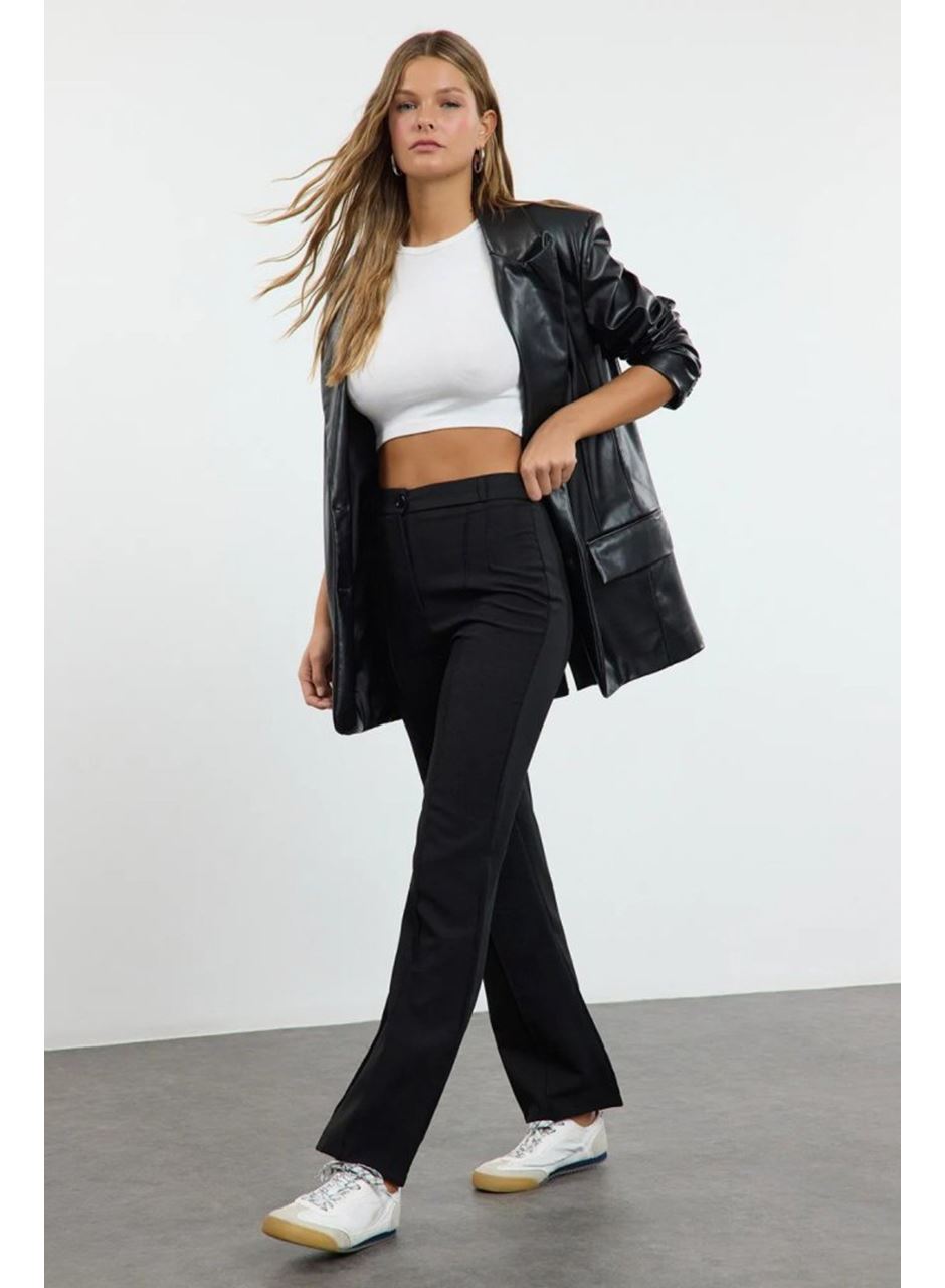 Kadın Yüksek Bel Nervurlu Ithal Krep Pantolon