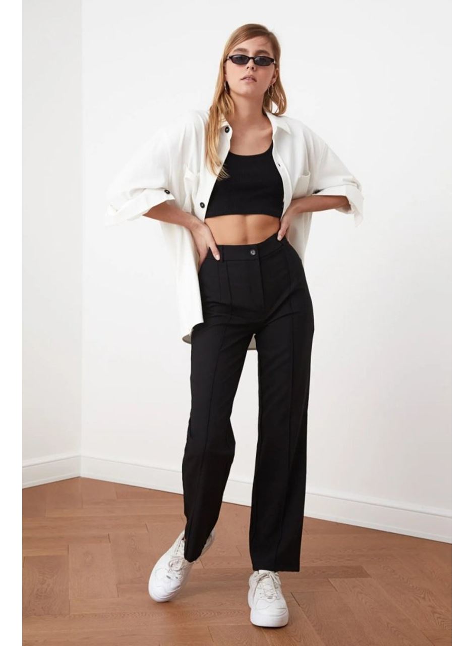 Kadın Yüksek Bel Nervurlu Ithal Krep Pantolon