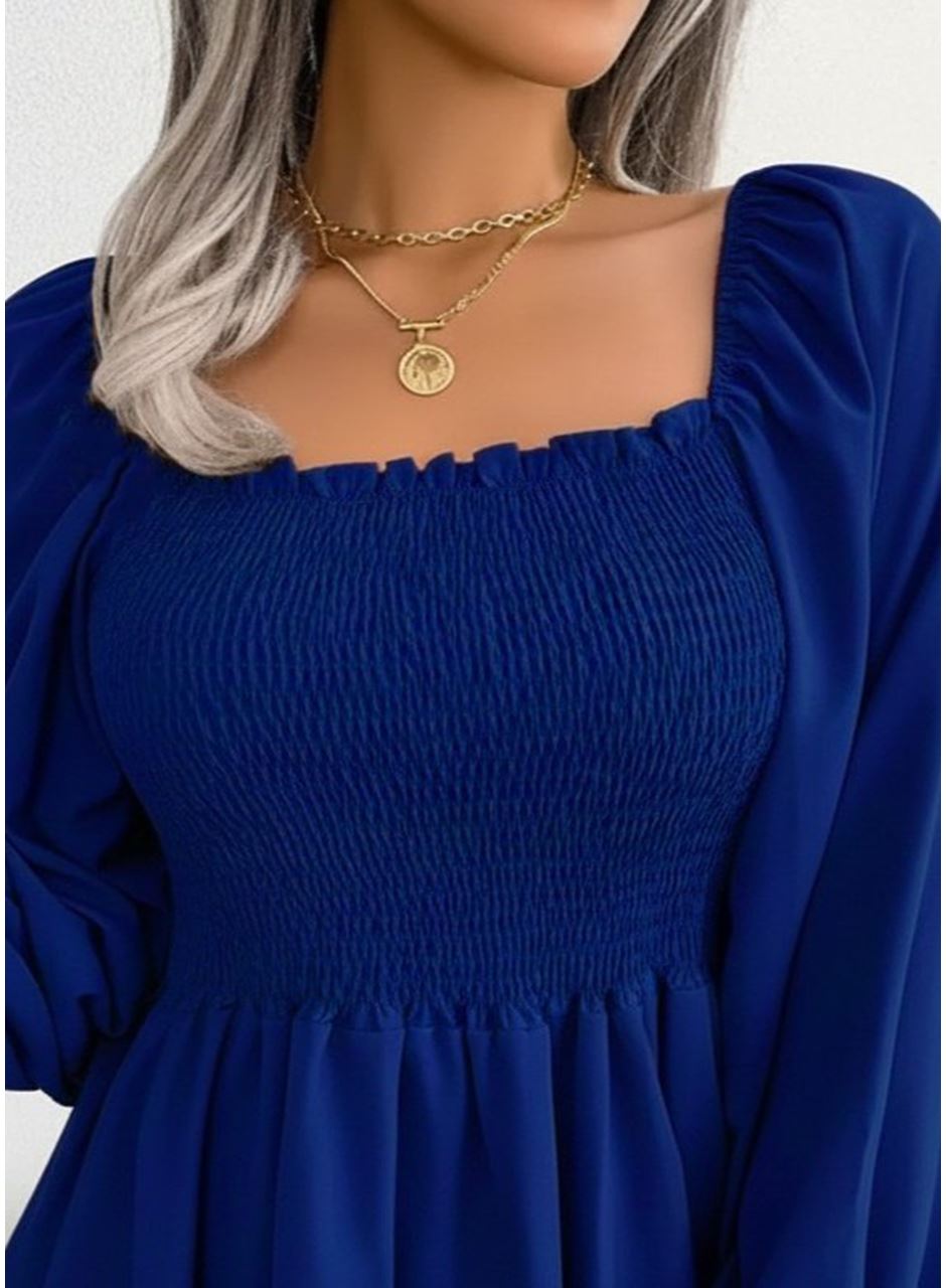 Kadın Uzun Kollu Geometrik Yakalı Gipe Detaylı Krep Bluz