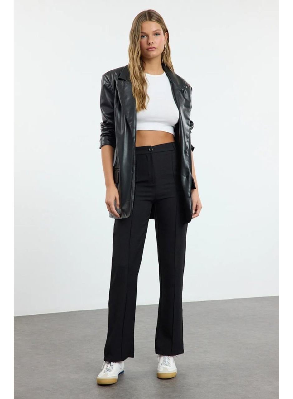 Kadın Yüksek Bel Nervurlu Ithal Krep Pantolon