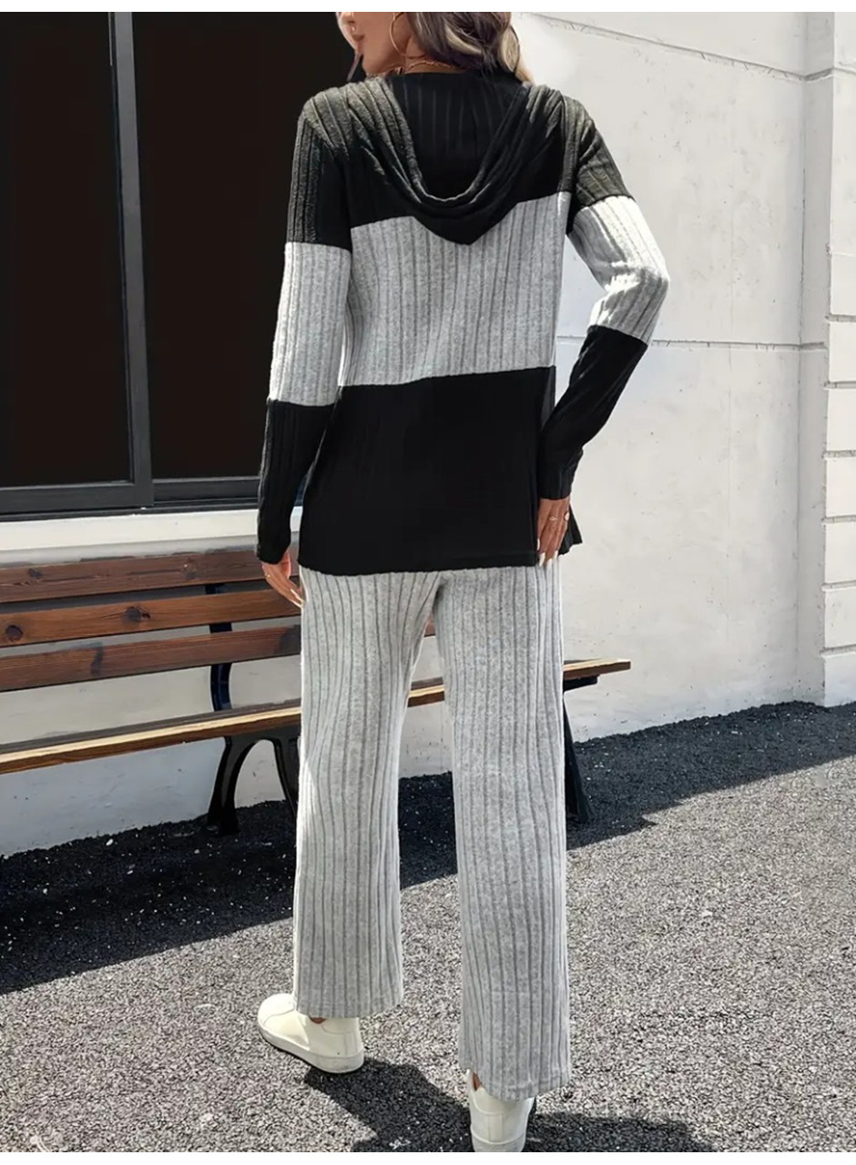 Kadın Uzun Kollu Kapşonlu önden Fermuarlı şardonlu Kaşkorse Bluz Ve Pantolon