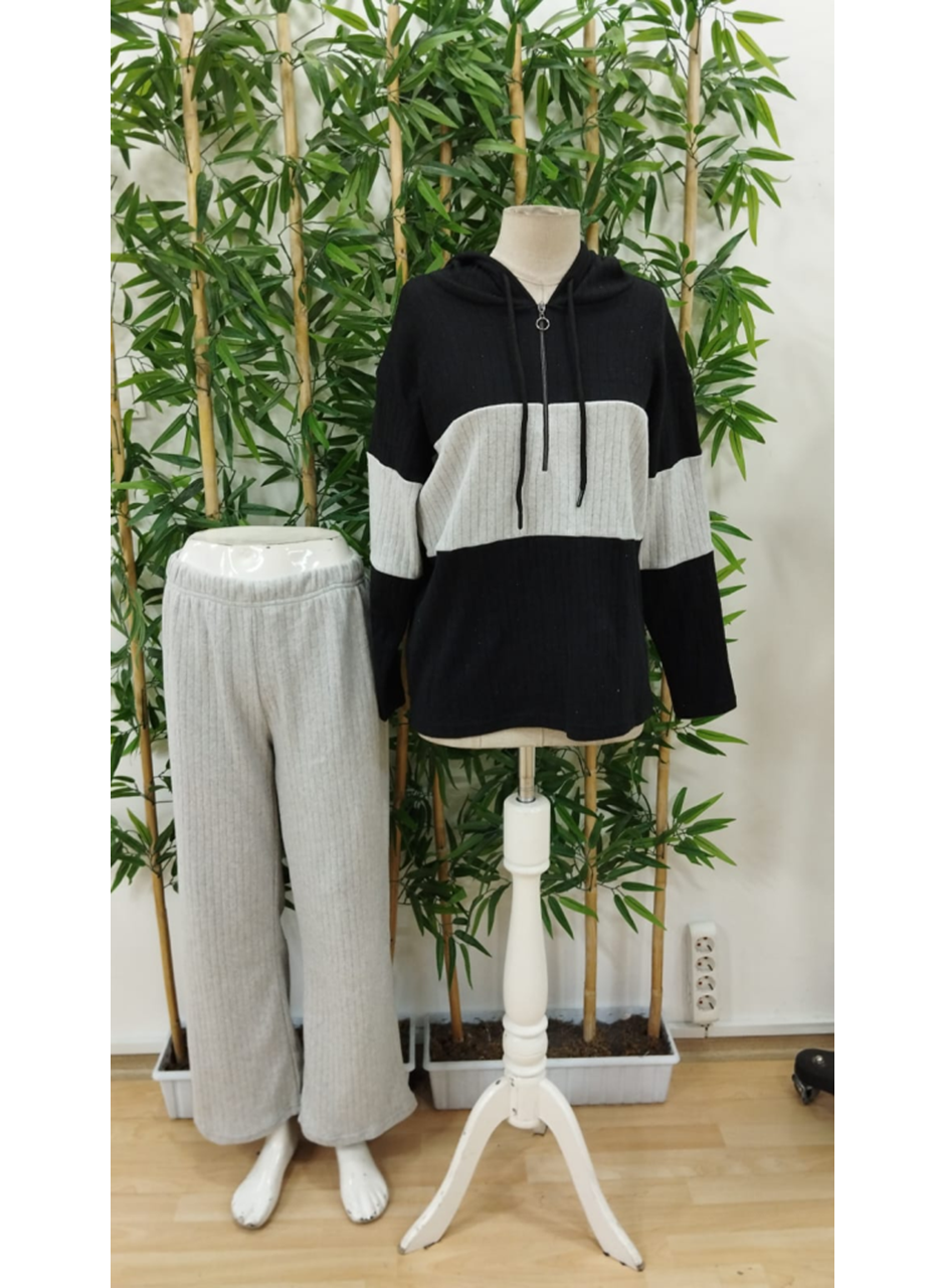 Kadın Uzun Kollu Kapşonlu önden Fermuarlı şardonlu Kaşkorse Bluz Ve Pantolon