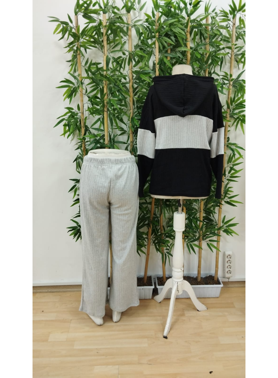 Kadın Uzun Kollu Kapşonlu önden Fermuarlı şardonlu Kaşkorse Bluz Ve Pantolon