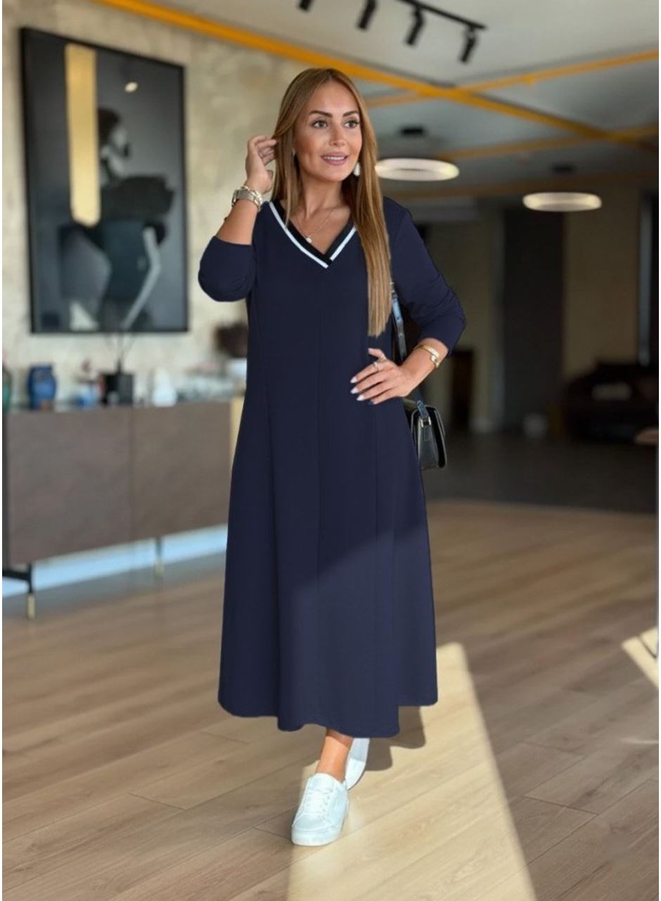 Kadın Uzun Kollu V Yakalı Midi Modal Elbise