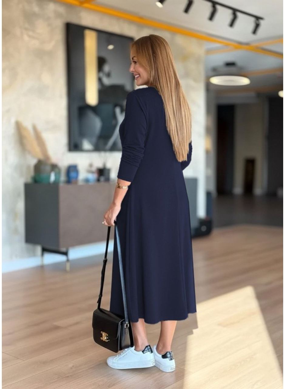 Kadın Uzun Kollu V Yakalı Midi Modal Elbise