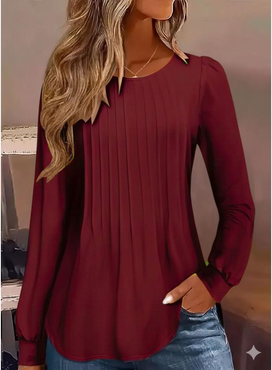 Kadın Uzun Kollu Yuvarlak Yaka Nervürlü Bluz