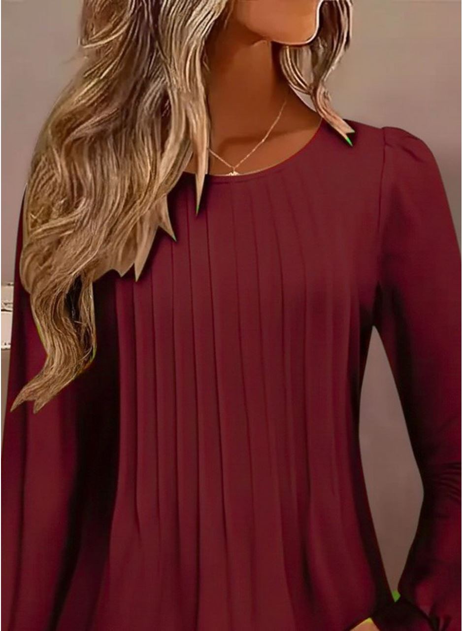 Kadın Uzun Kollu Yuvarlak Yaka Nervürlü Bluz