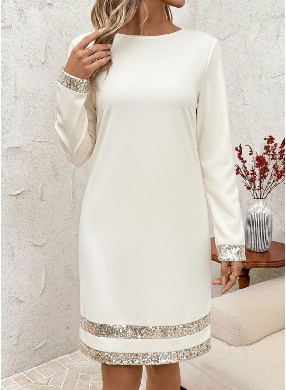 Kadın Uzun Kollu Bisiklet Yaka Mini Ithal Krep Elbise