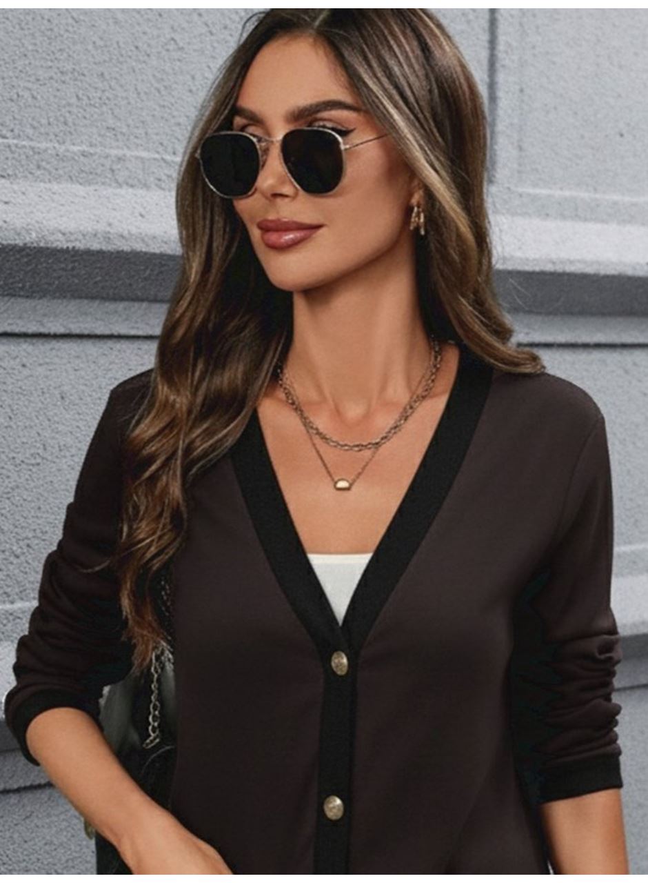 Kadın Uzun Kollu Cepli önden Düğmeli Uzun Modal Ceket Hırka