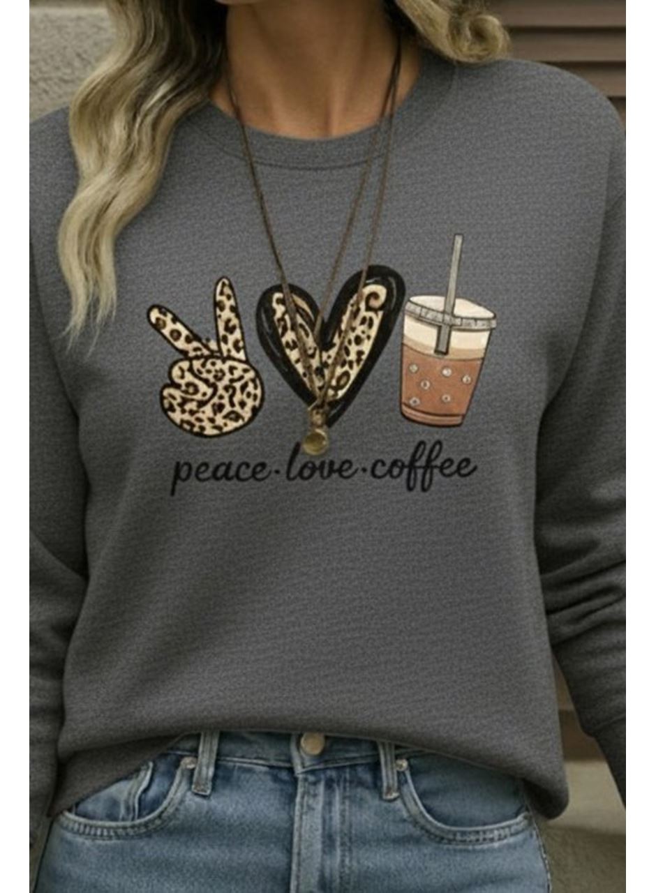 Kadın Uzun Kollu Bisiklet Yaka Kalp Desenli Viskon Iki Iplik Bluz