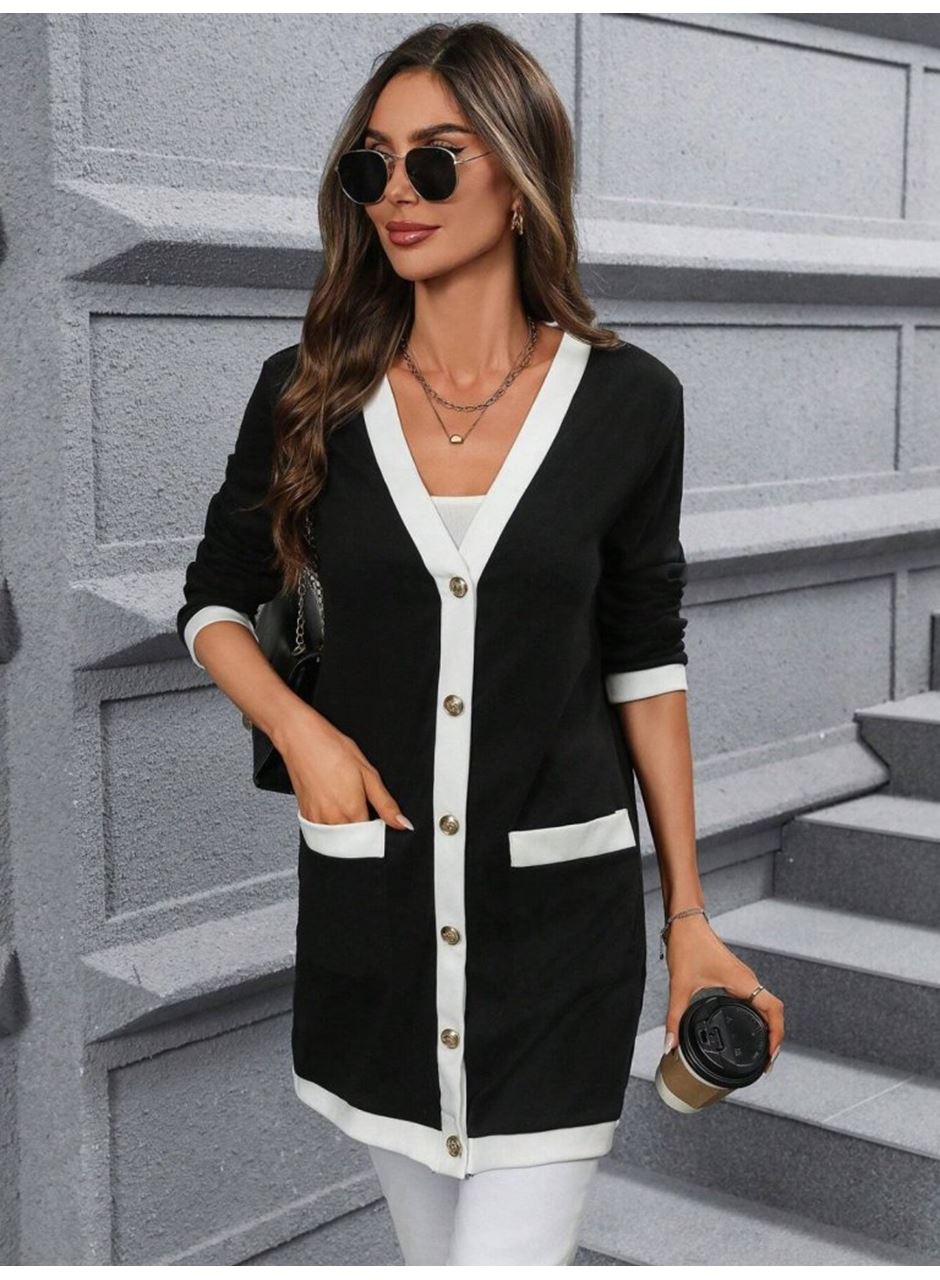 Kadın Uzun Kollu Cepli önden Düğmeli Uzun Modal Ceket Hırka