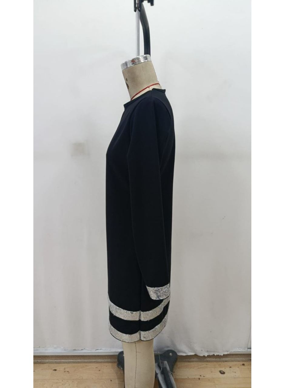 Kadın Uzun Kollu Bisiklet Yaka Mini Ithal Krep Elbise