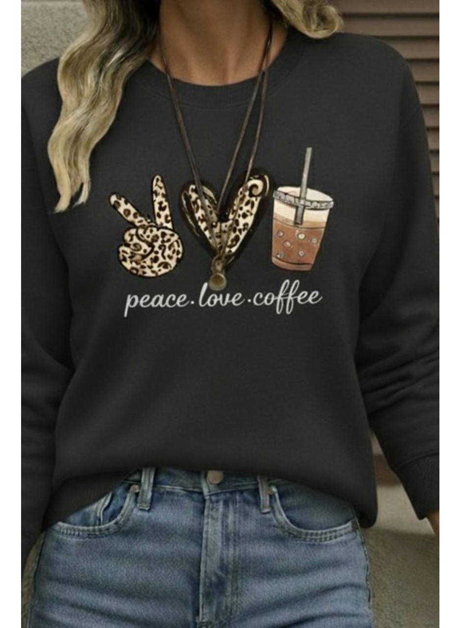 Kadın Uzun Kollu Bisiklet Yaka Kalp Desenli Viskon Iki Iplik Bluz