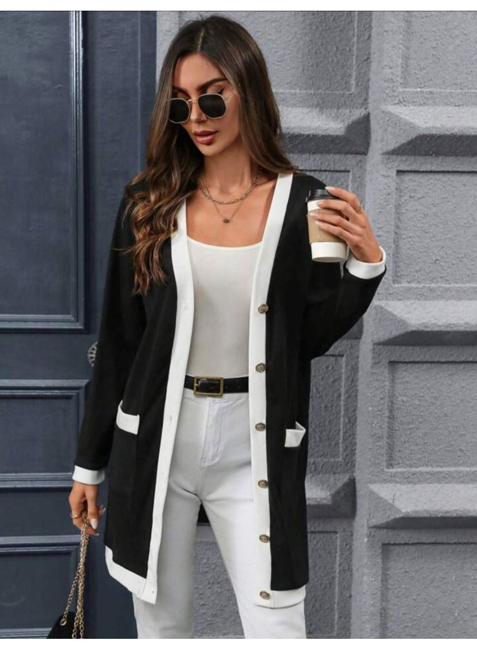 Kadın Uzun Kollu Cepli önden Düğmeli Uzun Modal Ceket Hırka