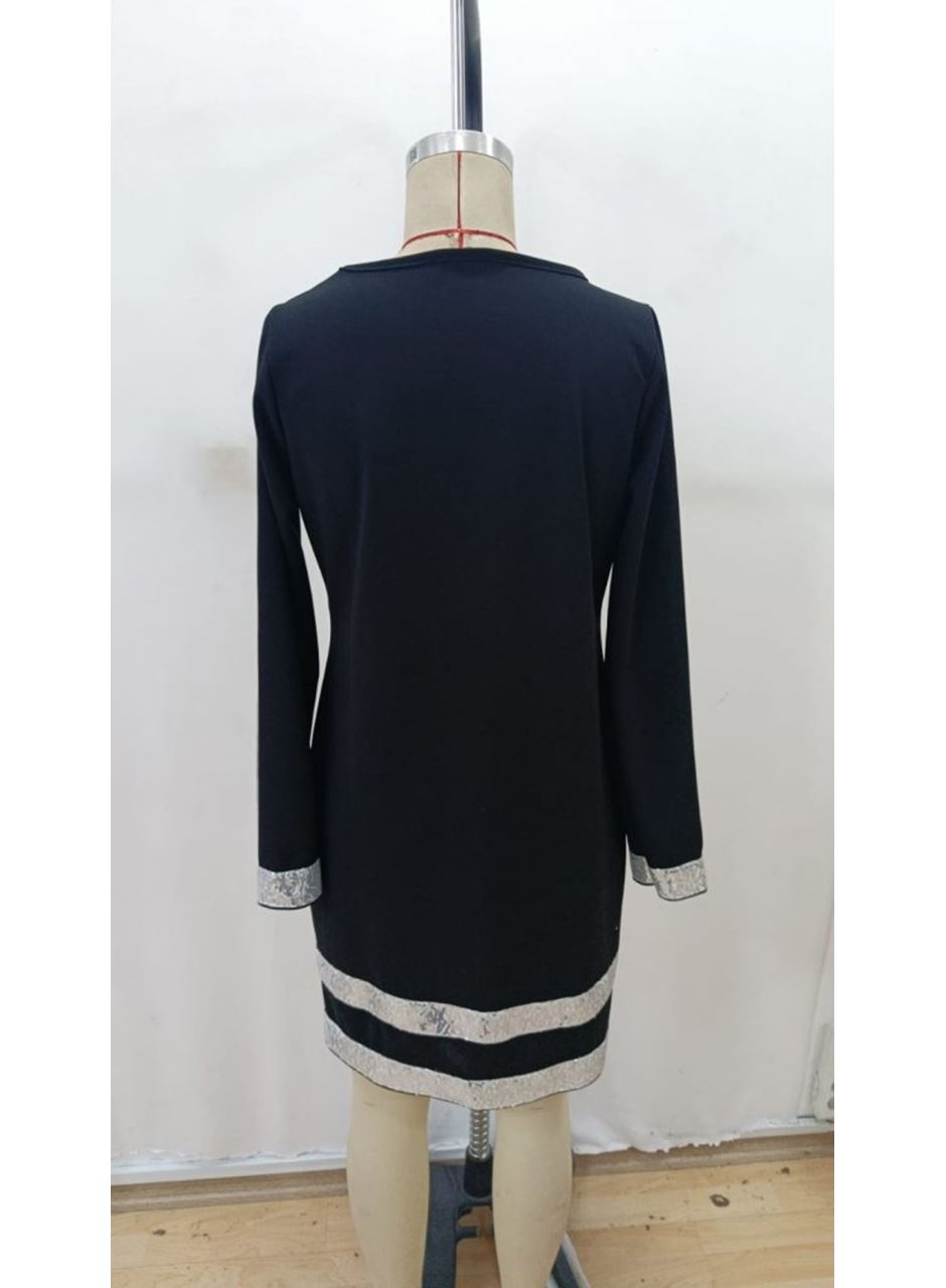 Kadın Uzun Kollu Bisiklet Yaka Mini Ithal Krep Elbise