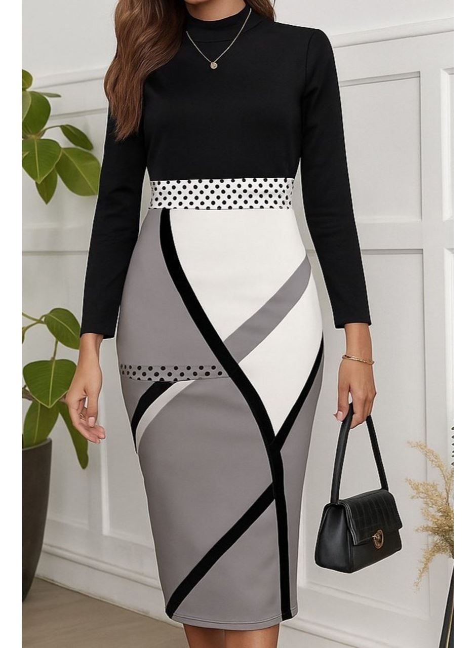 Kadın Uzun Kollu Balıkçı Yaka Dalgıç Midi Boy Elbise