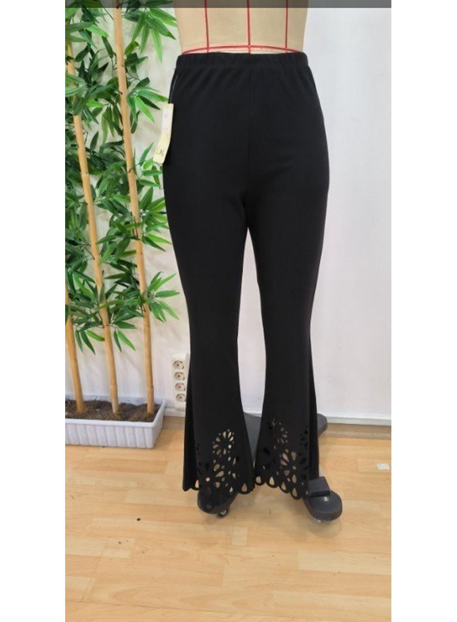 Kadın Yüksek Bel Paçaya Doğru Genişleyen Lazer çiçek Kesim Detaylı Ithal Krep Pantolon