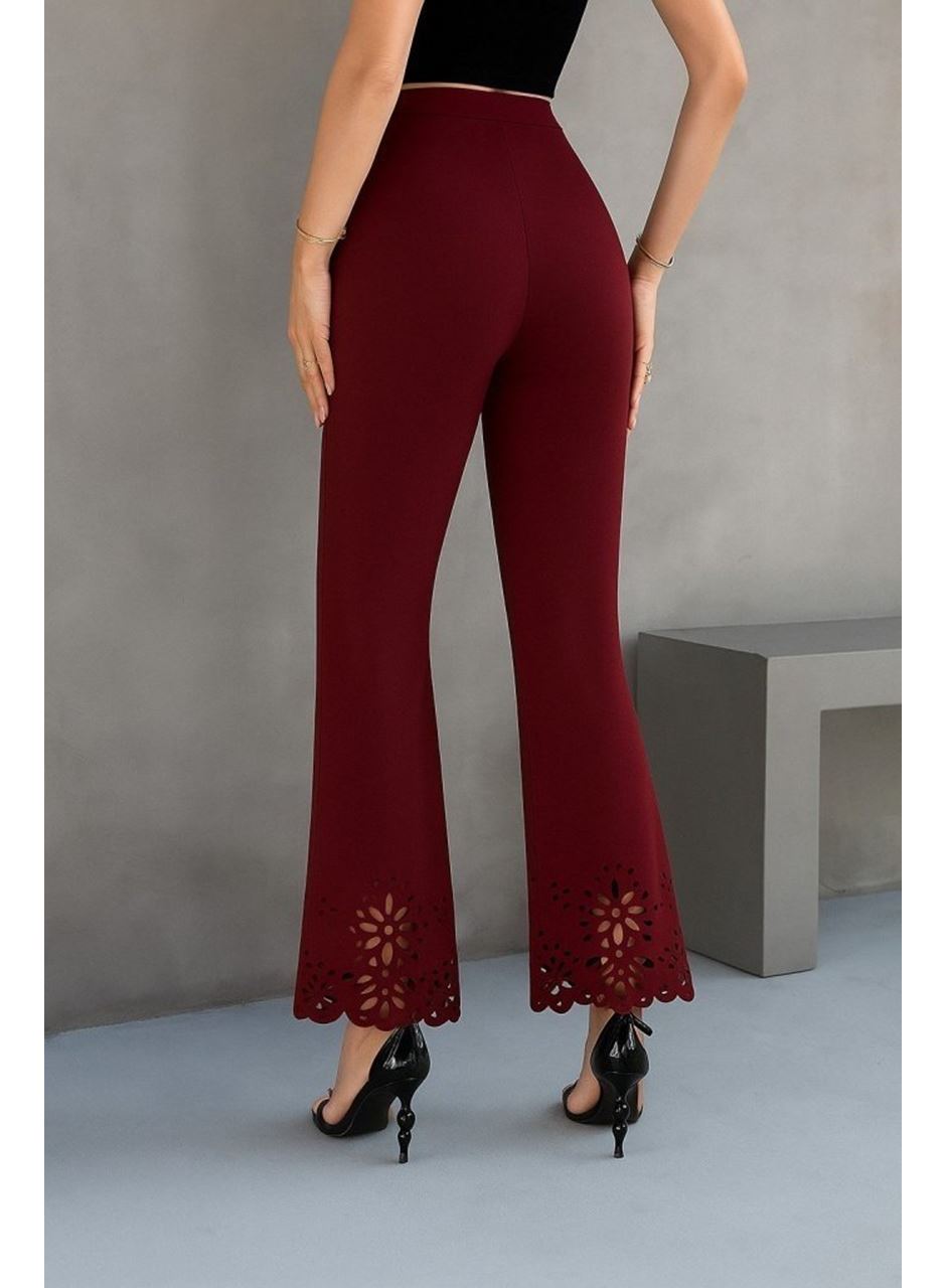 Kadın Yüksek Bel Paçaya Doğru Genişleyen Lazer çiçek Kesim Detaylı Ithal Krep Pantolon